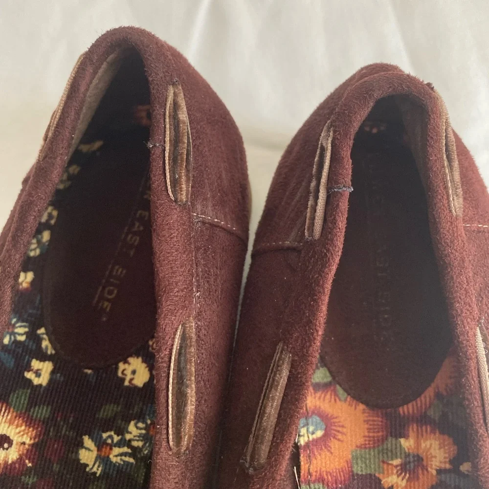 LOWER EAST SIDE Women Leather Moccasin Slip On Shoes 9.5 Red Wine Canoe Loafers